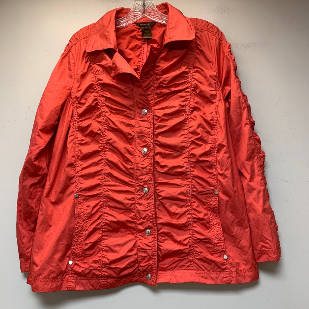 Multiples Ruched Button Front Jacket Womens XL Orange Coral Textured 13031